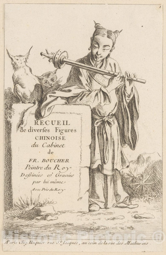Art Print : François Boucher - Collection of Diverse Chinese Figures : Vintage Wall Art