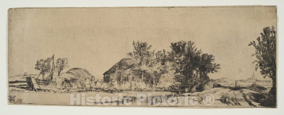 Art Print : Rembrandt (Rembrandt Van Rijn) - Landscape with a Road Beside a Canal : Vintage Wall Art