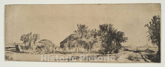 Art Print : Rembrandt (Rembrandt Van Rijn) - Landscape with a Road Beside a Canal : Vintage Wall Art