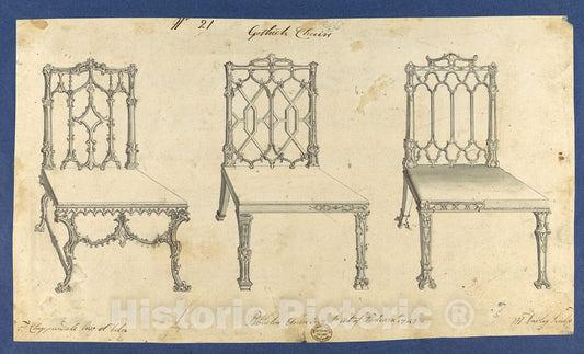 Art Print : Thomas Chippendale - Gothick Gothic Chairs, in Chippendale Drawings, Vol. I 2 : Vintage Wall Art
