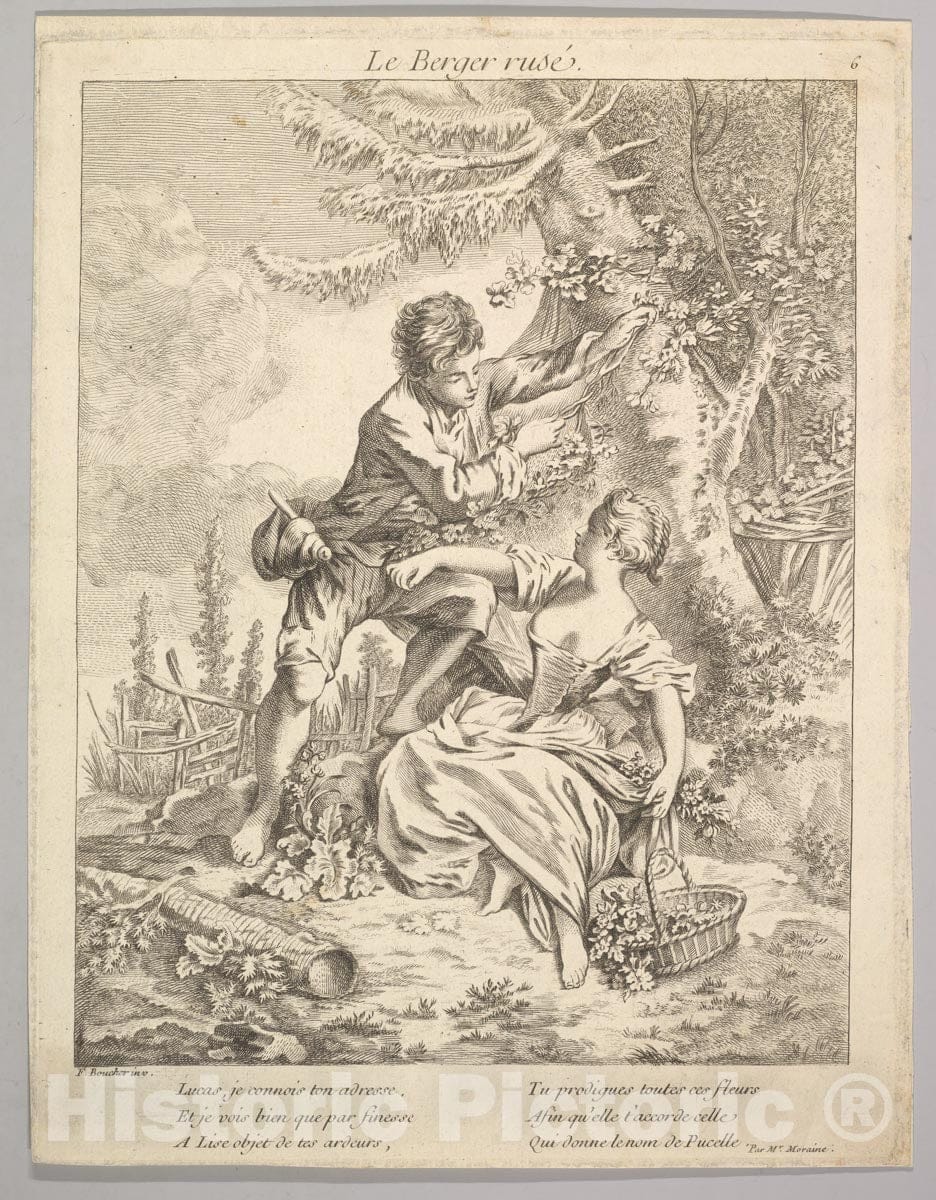 Art Print : Anonymous, French, 18th Century - The Sly Shepherd : Vintage Wall Art