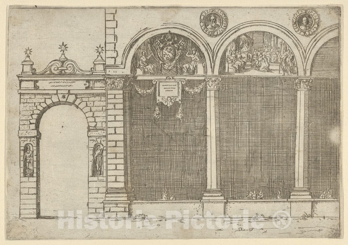 Art Print : Guido Reni - The Arcade of The Palace of The Archbishop of Bologna with Temporary ations for The Entry of Pope Clement VIII in Bologna in 1598 : Vintage Wall Art