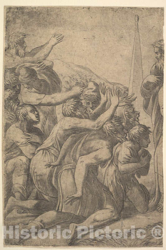 Art Print : Andrea Schiavone (Andrea Meldola) - Christ Standing at The Right Healing The lepers Before him (Left Section of The Print) : Vintage Wall Art