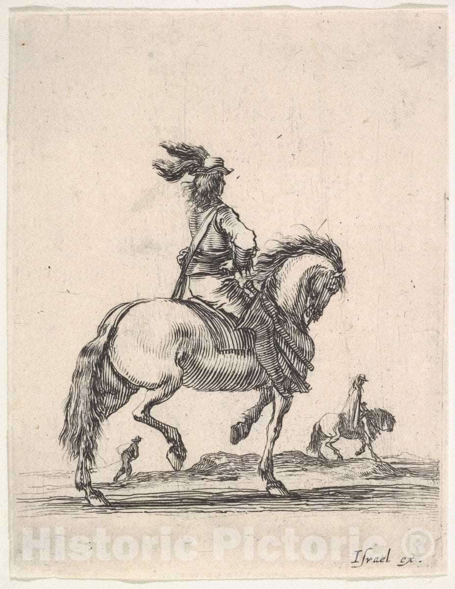 Art Print : A Horseman in Center - Artist: Stefano Della Bella - Created: c1642 : Vintage Wall Art