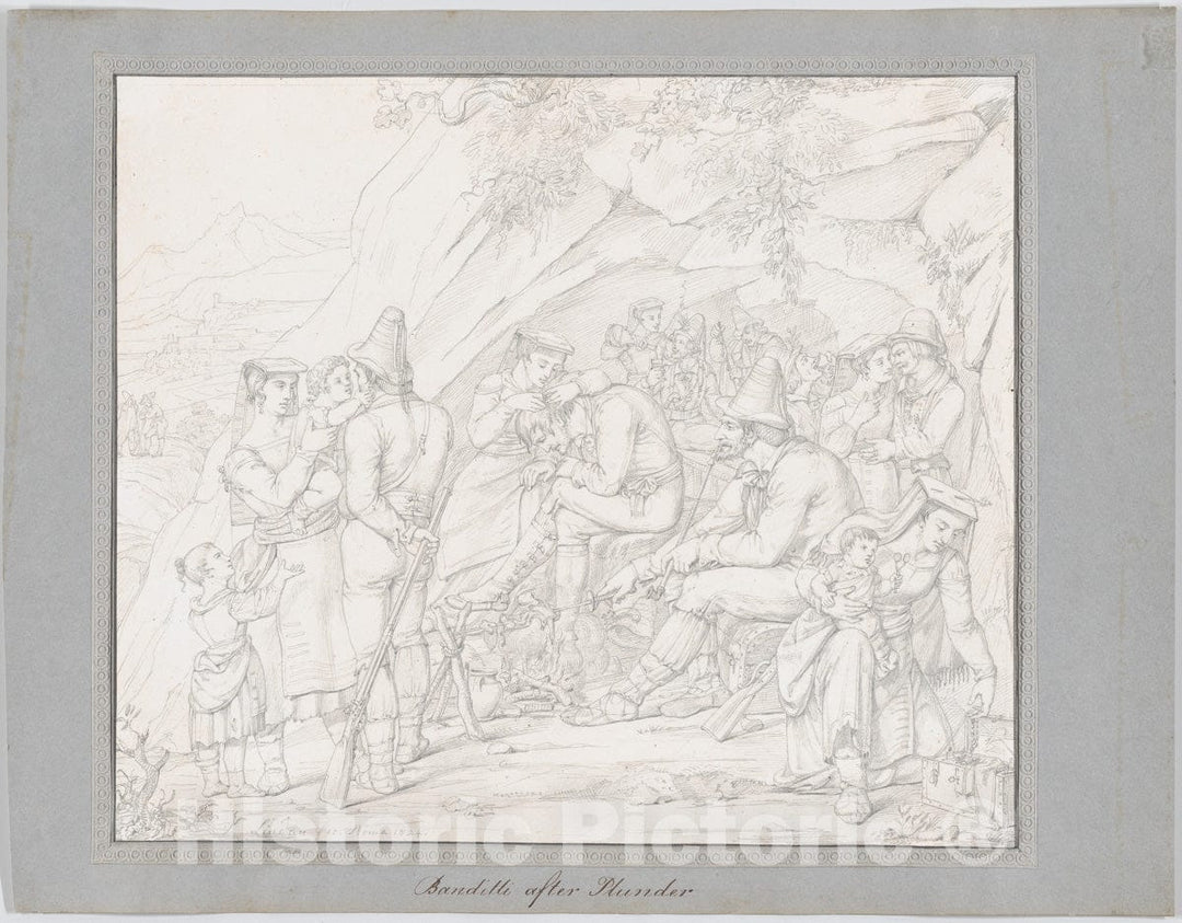 Art Print : Dietrich Wilhelm Lindau - A Group of Roman Bandits with Their Families and Companions After a Robbery : Vintage Wall Art