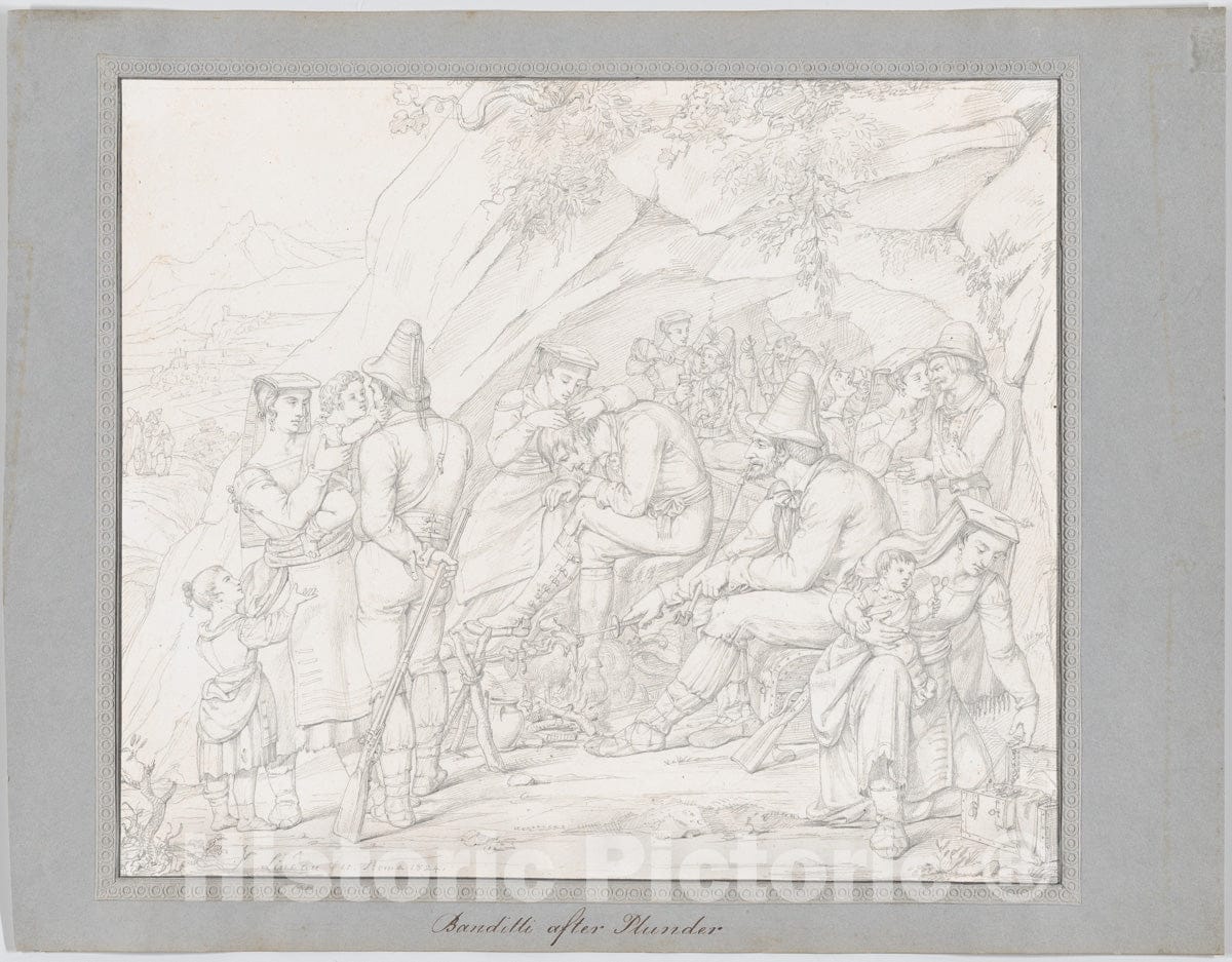 Art Print : Dietrich Wilhelm Lindau - A Group of Roman Bandits with Their Families and Companions After a Robbery : Vintage Wall Art