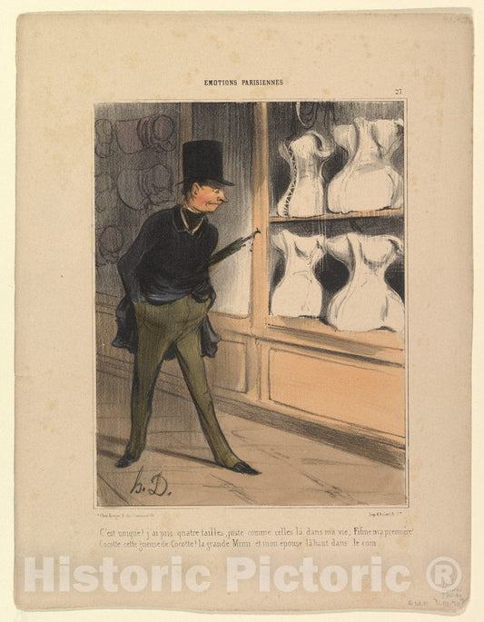 Art Print : Honoré Daumier - C'est Unique! J'Ai Pris Quatre Tailles, from Émotions Parisiennes, published in Le Charivari, February 7, 1840 : Vintage Wall Art