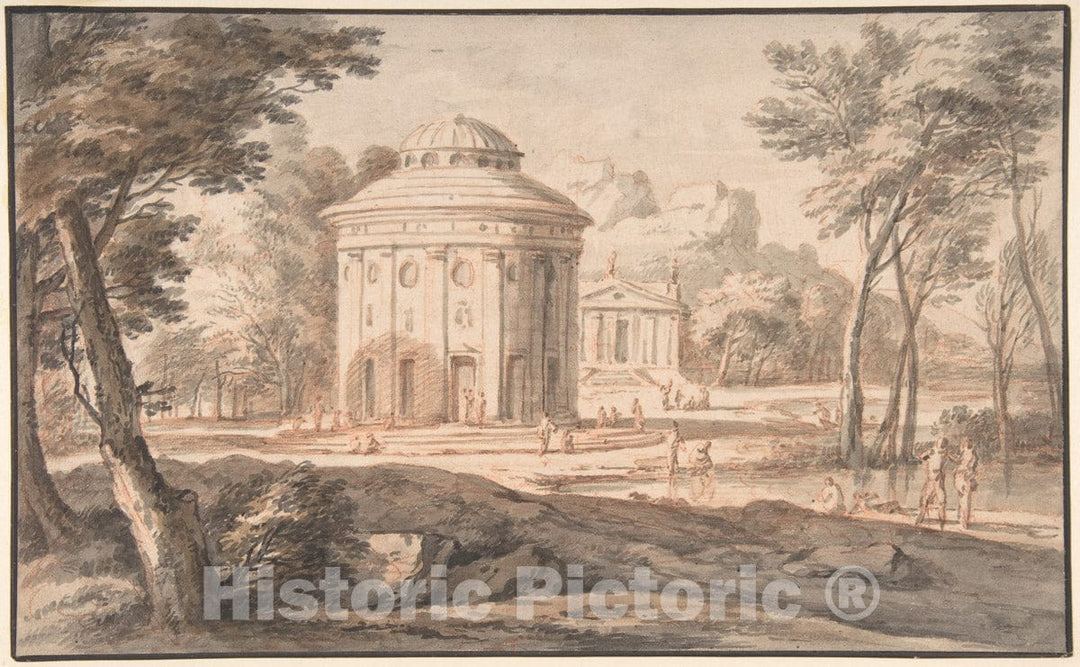 Art Print : Jan Frans Van Bloemen - Landscape with Two Classical Temples and Figures : Vintage Wall Art