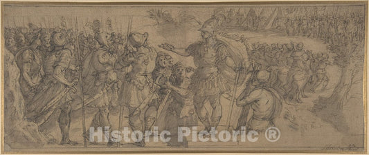 Art Print : Alessandro Allori - Design for a Narrative Frieze: A Commander Addressing His Troops : Vintage Wall Art