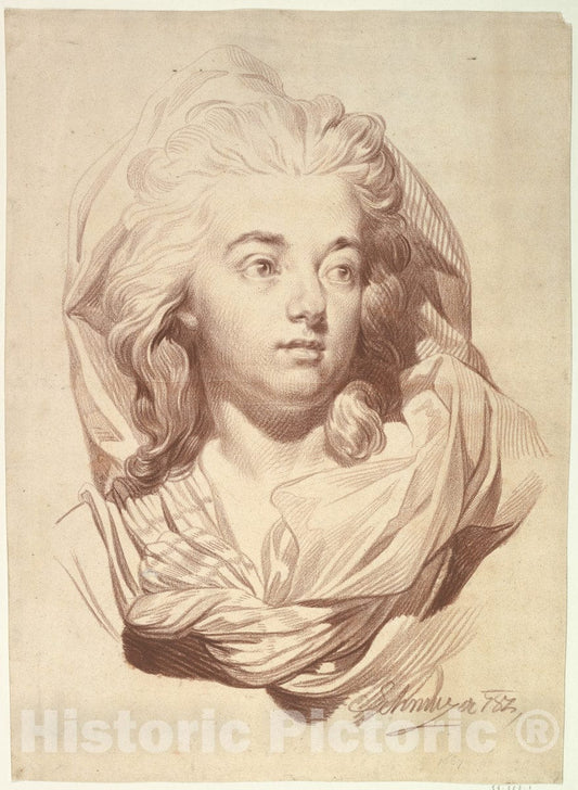 Art Print : Jakob Matthias Schmutzer - Head of a Woman with a Veil : Vintage Wall Art