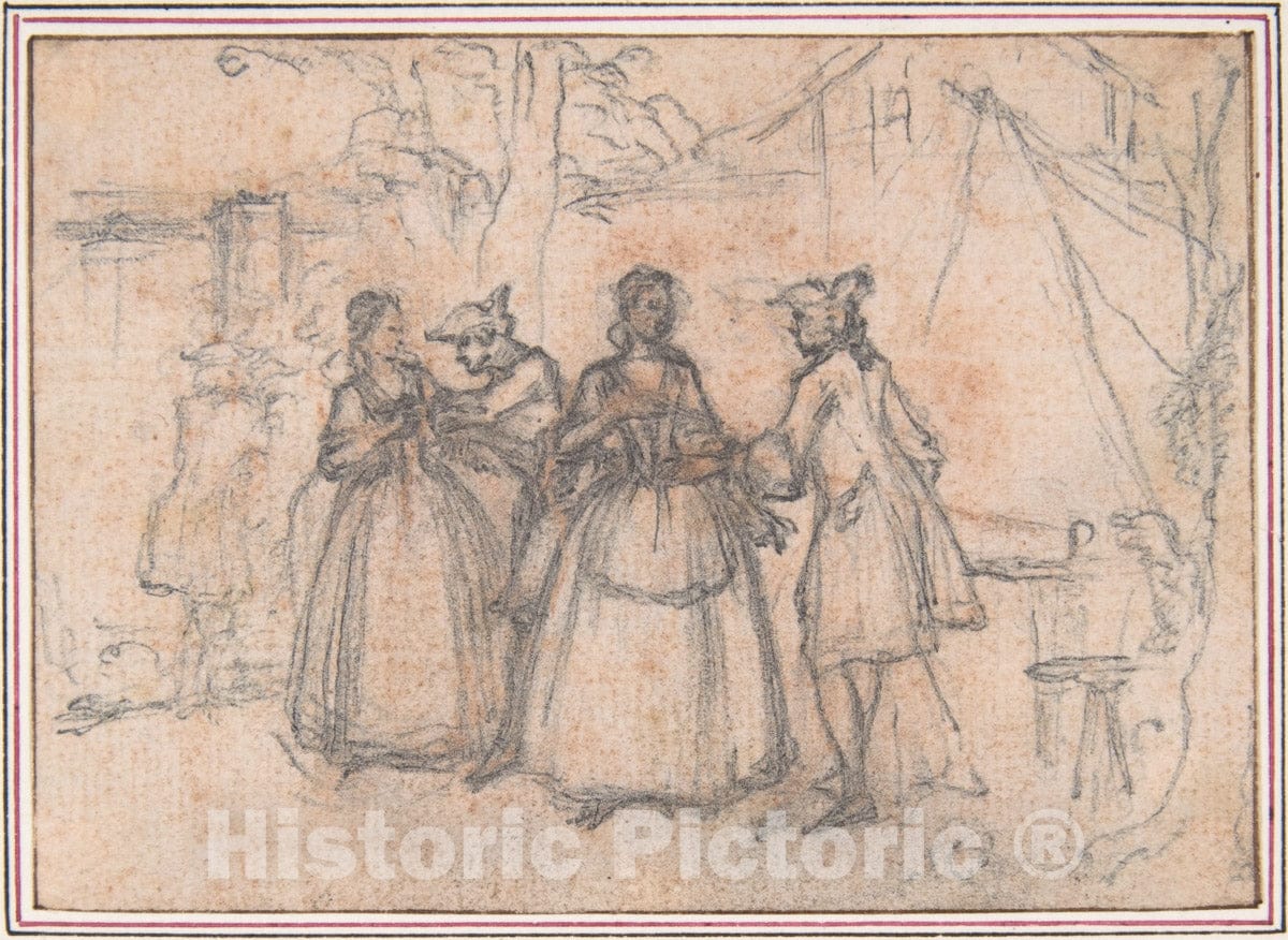 Art Print : Hubert François Gravelot - Study for an Engraving of Songs in The Opera of Flora - 420451 : Vintage Wall Art
