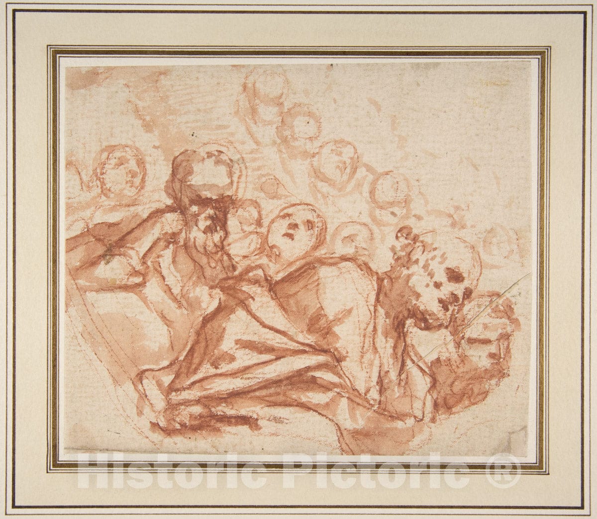 Art Print : Mattia Preti (Il Cavalier Calabrese) - A Group of Saints and Angels (Recto)