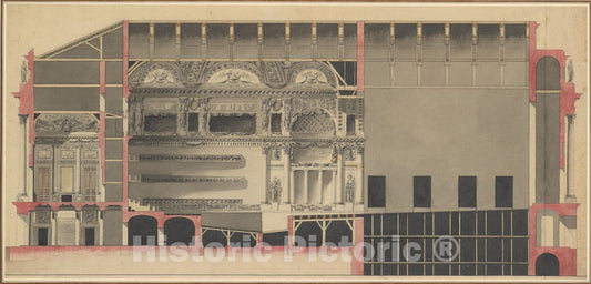 Art Print : Nicolas Marie Potain - Longitudinal Section of a Theatre : Vintage Wall Art