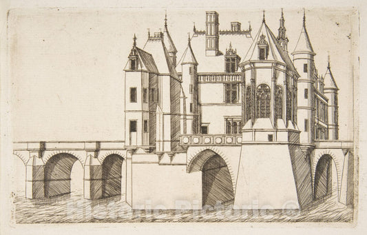 Art Print : Charles Meryon - Château de Chenonceau, No 2 (Château de Chenonceau, No 2) : Vintage Wall Art