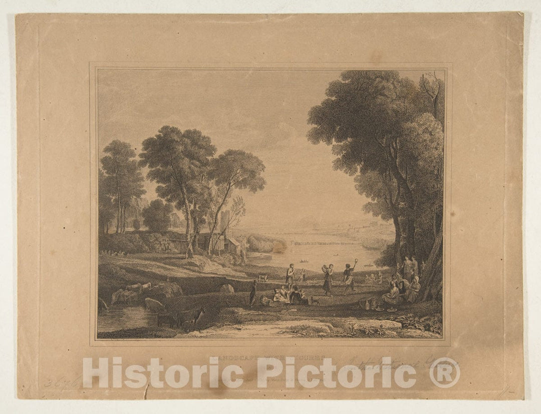 Art Print : Anonymous - Landscape with Figures (After The Marriage of Isaac and Rebecca, 1648) : Vintage Wall Art