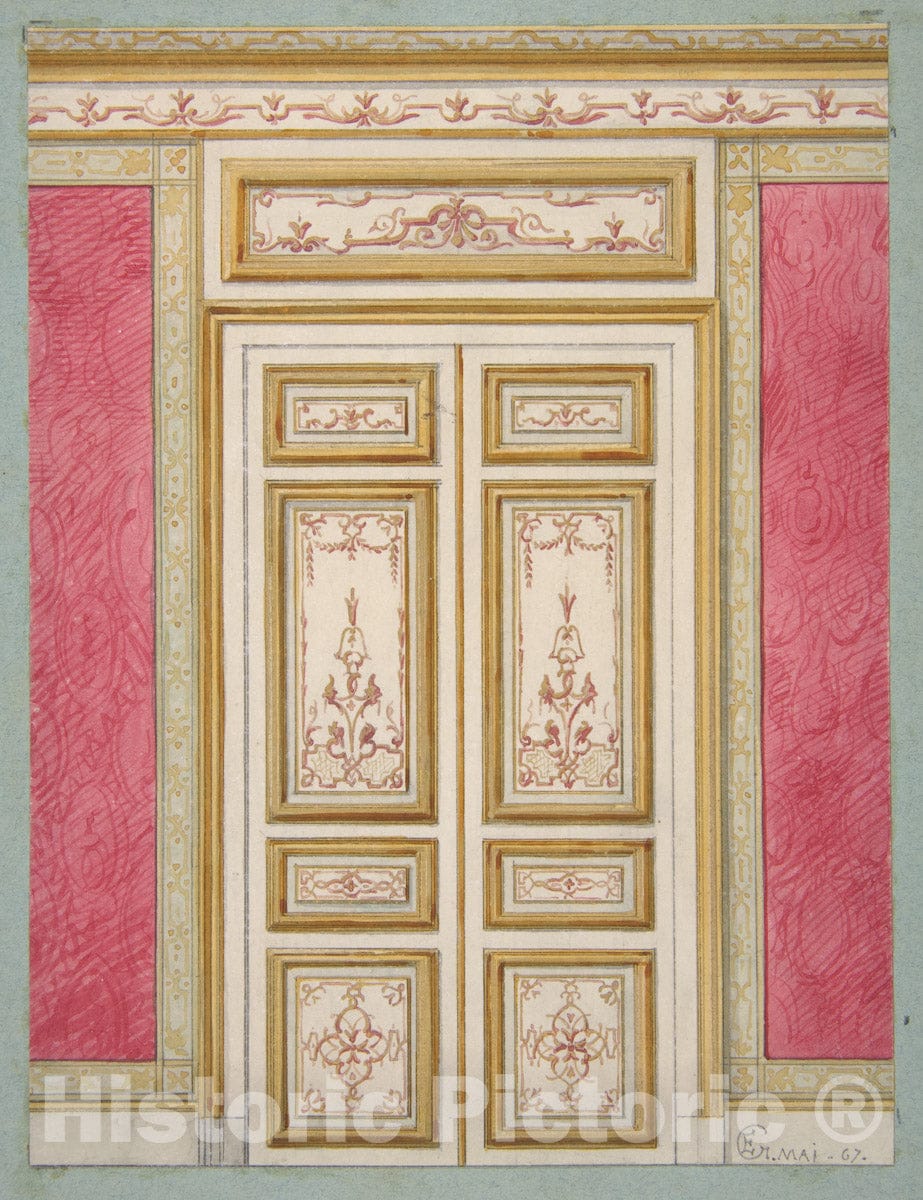 Art Print : Jules-Edmond-Charles Lachaise - Design for Double Doors Decorated in The rococco Style : Vintage Wall Art