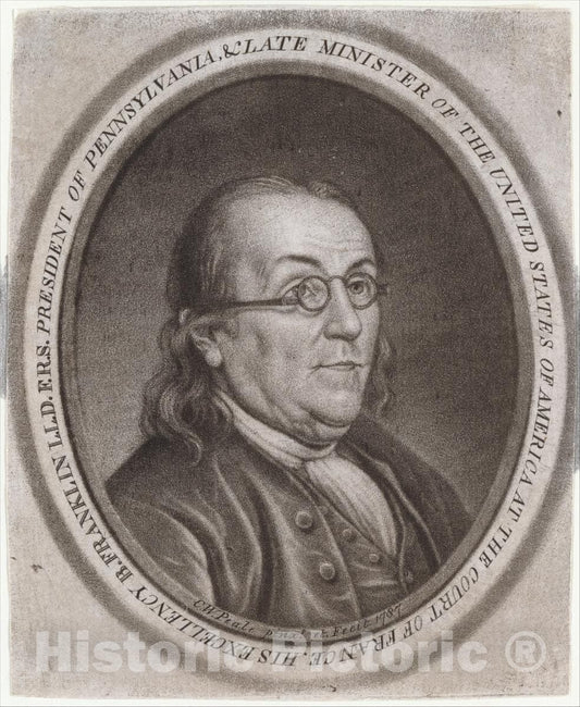 Art Print : Designed and Engraved by Charles Willson Peale - Benjamin Franklin : Vintage Wall Art