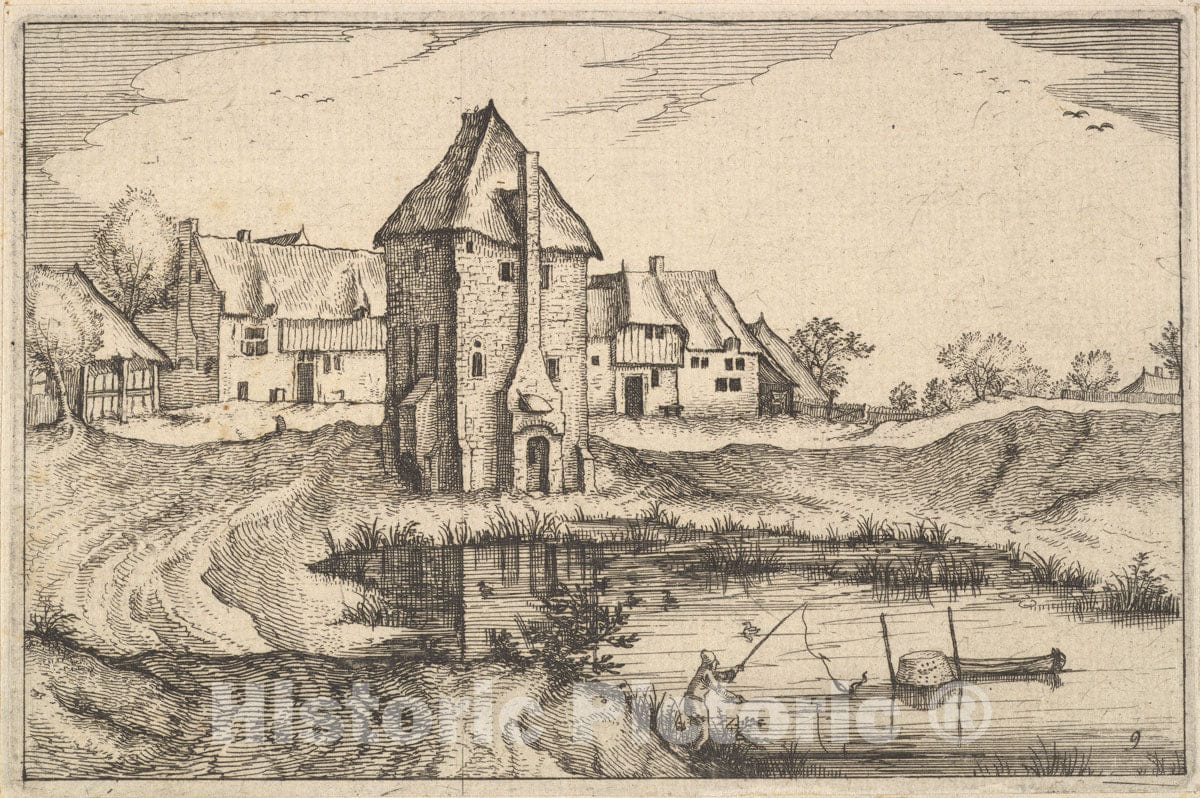 Art Print : The Master of The Small Landscapes - The Pond from Regiunculae et Villae Aliquot Ducatus Brabantiae : Vintage Wall Art