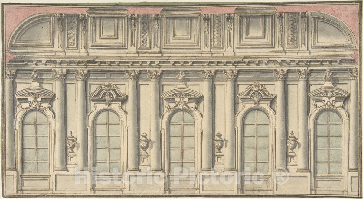 Art Print : Italian, 18th Century - Wall Elevation and Interior : Vintage Wall Art