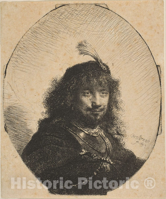 Art Print : Rembrandt (Rembrandt Van Rijn) - Self-Portrait with Plumed Cap and Lowered Sabre : Vintage Wall Art