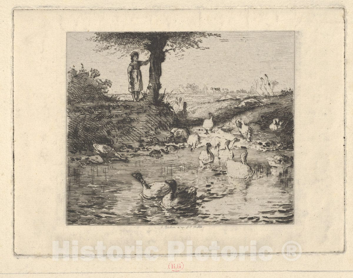 Art Print : Émile Boilvin - The Guardian of The Geese, After Millet : Vintage Wall Art