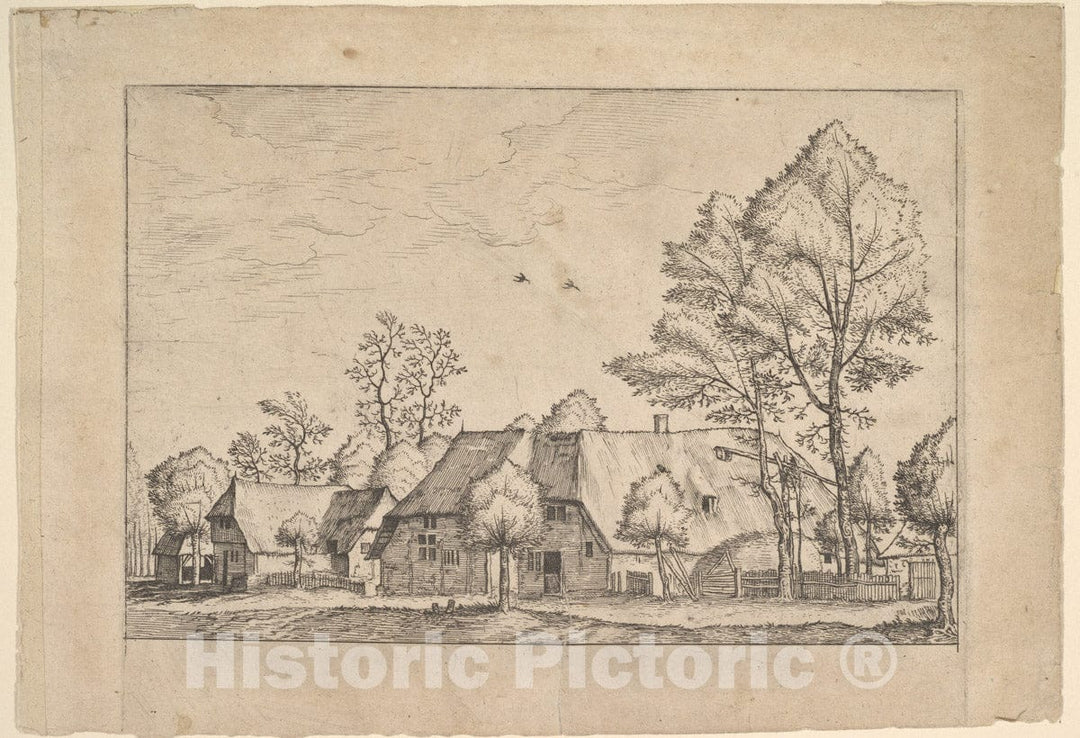 Art Print : Large Farm with Draw Well from Praediorum villarum et rusticarum casularum icones elenoantissimae ad vivum - Artist: Johannes Van Doetecum - c1559 : Vintage Wall Art