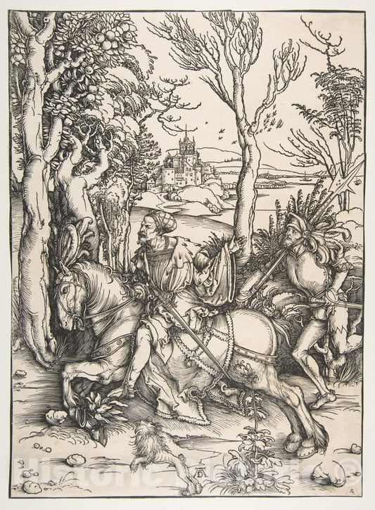 Art Print : Albrecht Dürer - The Knight on The Horseback with Lansquenet : Vintage Wall Art