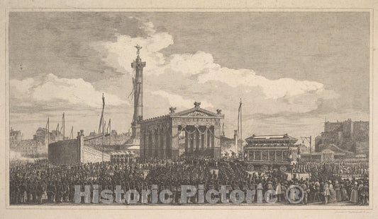 Art Print : Charles-François Daubigny - Cérémonie de l'inauguration de la colonne de juillet, 1840 : Vintage Wall Art