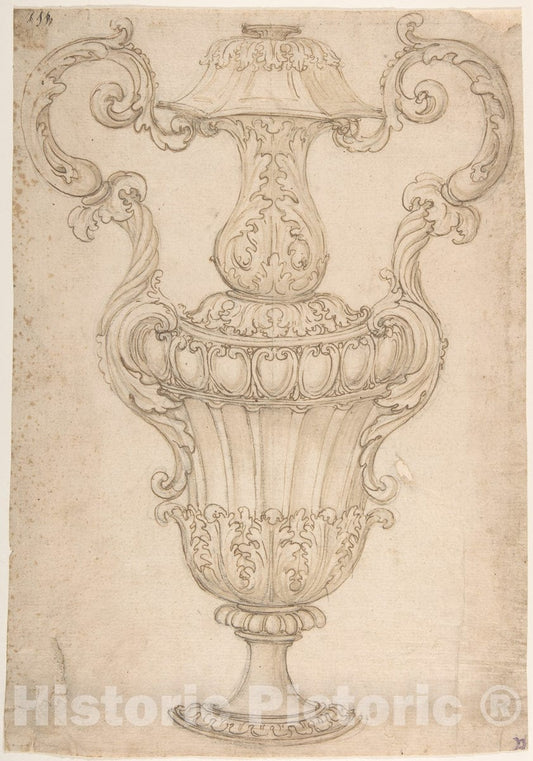 Art Print : Giovanni Battista Foggini - Design for a Two-Handled Urn with Acanthus, Shell, and Egg-and-Tongue Motif. : Vintage Wall Art