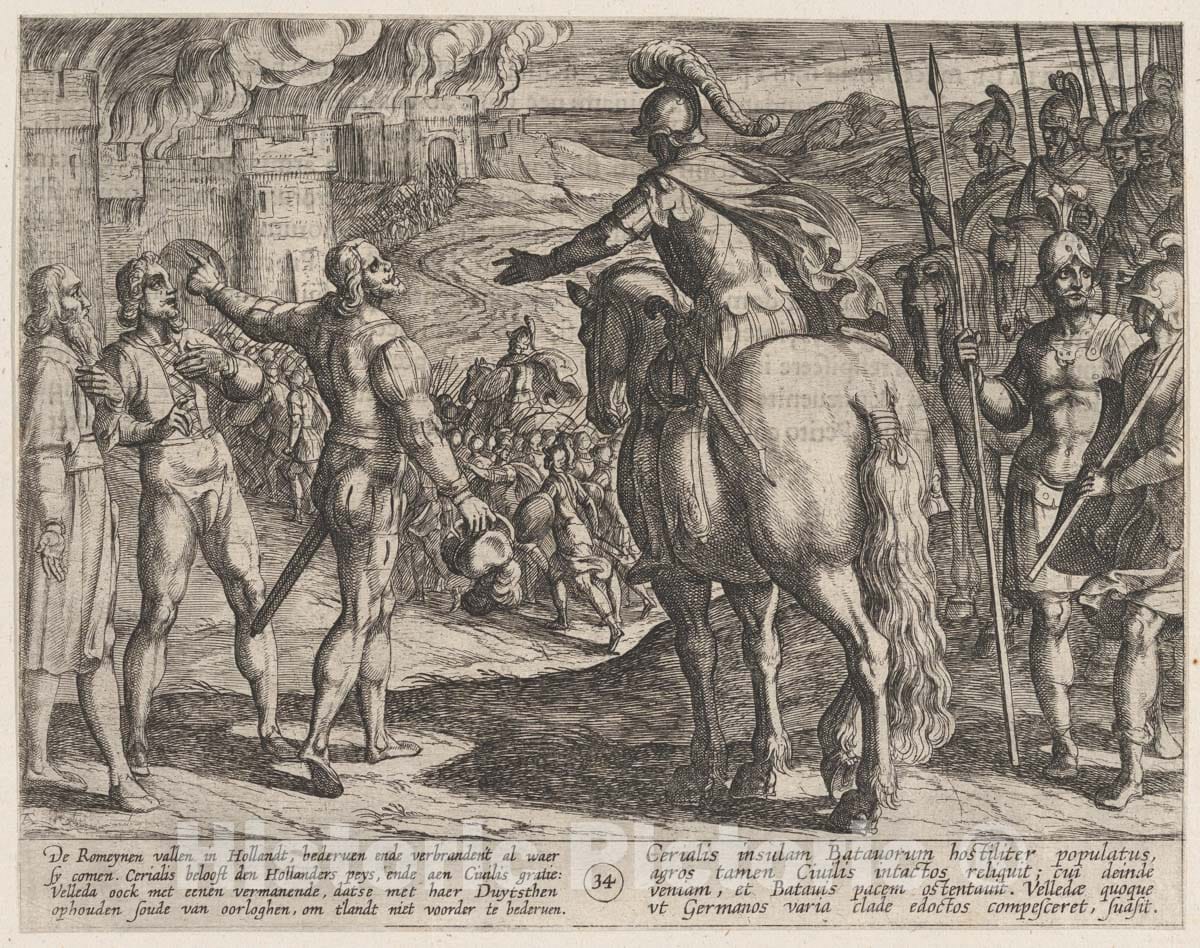 Art Print : Antonio Tempesta - Plate 34: The Romans Burning The Dutch Countryside, from The War of The Romans Against The Batavians  : Vintage Wall Art