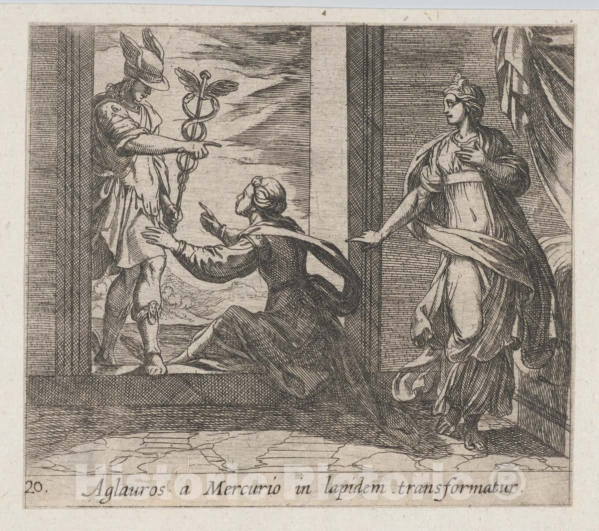 Art Print : Antonio Tempesta - Plate 20: Mercury Turning Aglauros to Stone (Aglauros a Mercurio in lapidem transformatur), from Ovid's 'Metamorphoses' : Vintage Wall Art