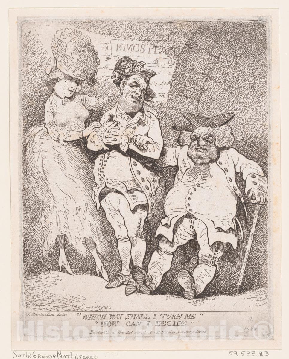 Art Print : Thomas Rowlandson - Which Way Shall I Turn Me? How Can I Decide? : Vintage Wall Art