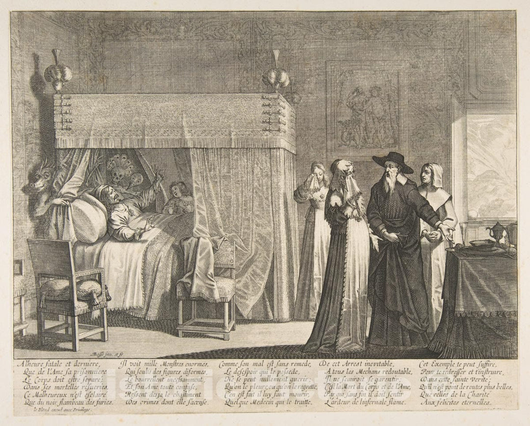 Art Print : Abraham Bosse - Death of The Rich Man (La Mort du mauvais Riche) : Vintage Wall Art