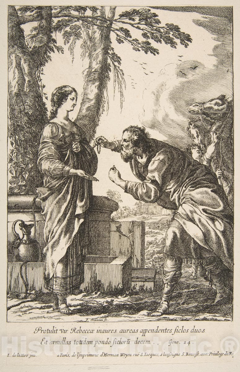 Art Print : François Chauveau - Rebecca and Eliezer : Vintage Wall Art