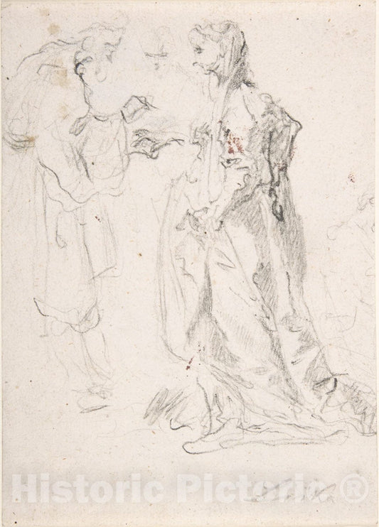 Art Print : Johann Christoph Liska - A Man Holding The Hand of a Woman, Another Woman Looking On : Vintage Wall Art