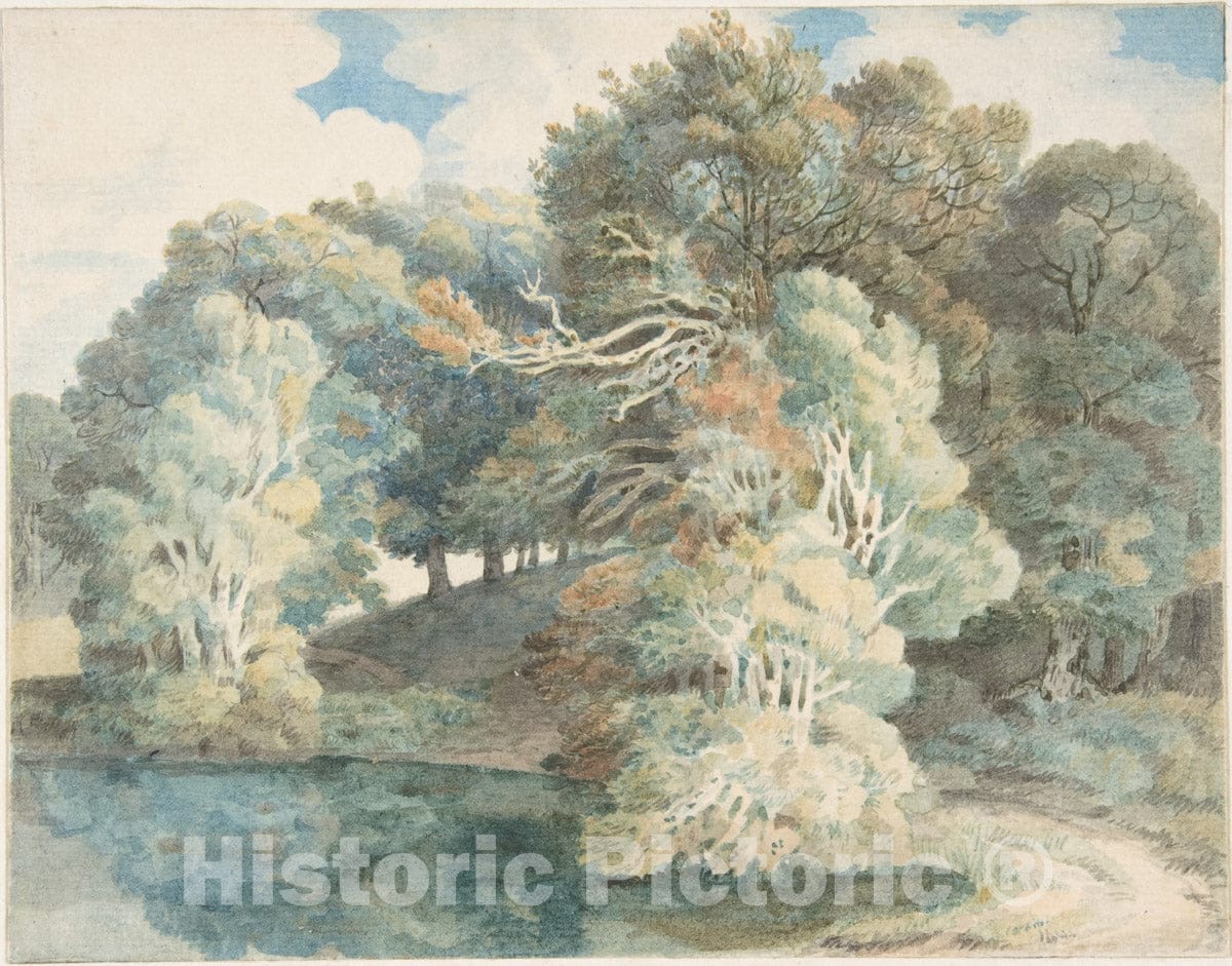 Art Print : Francis Towne - Trees by The Lake, Peamore Park, Near Exeter, Devon : Vintage Wall Art