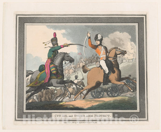 Art Print : Thomas Rowlandson - Cut Six, and Sword Arm Protect : Vintage Wall Art