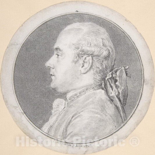 Art Print : Charles Nicolas Cochin II - Bust of a Man, in Profile to Left : Vintage Wall Art