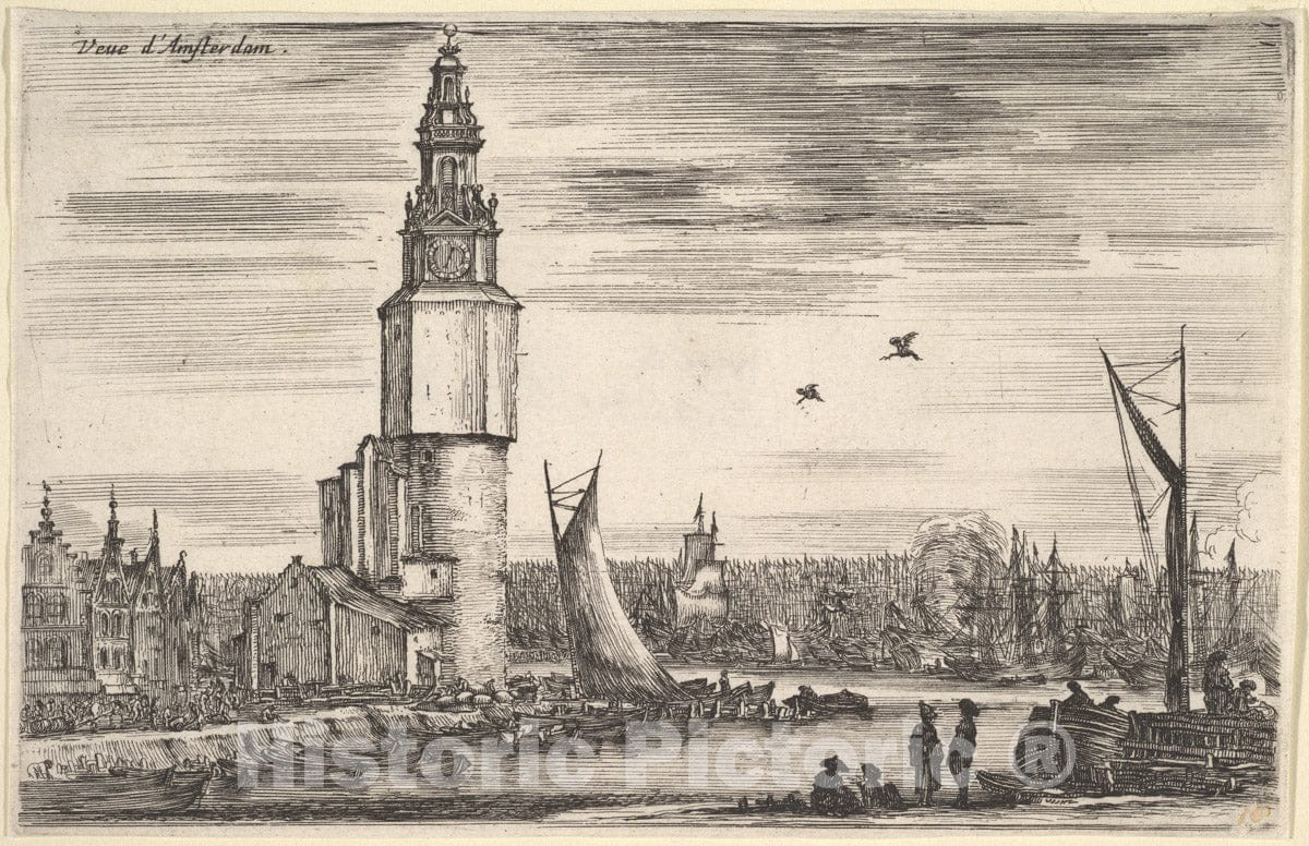 Art Print : View of Amsterdam - Artist: Stefano Della Bella - Created: 1647 : Vintage Wall Art
