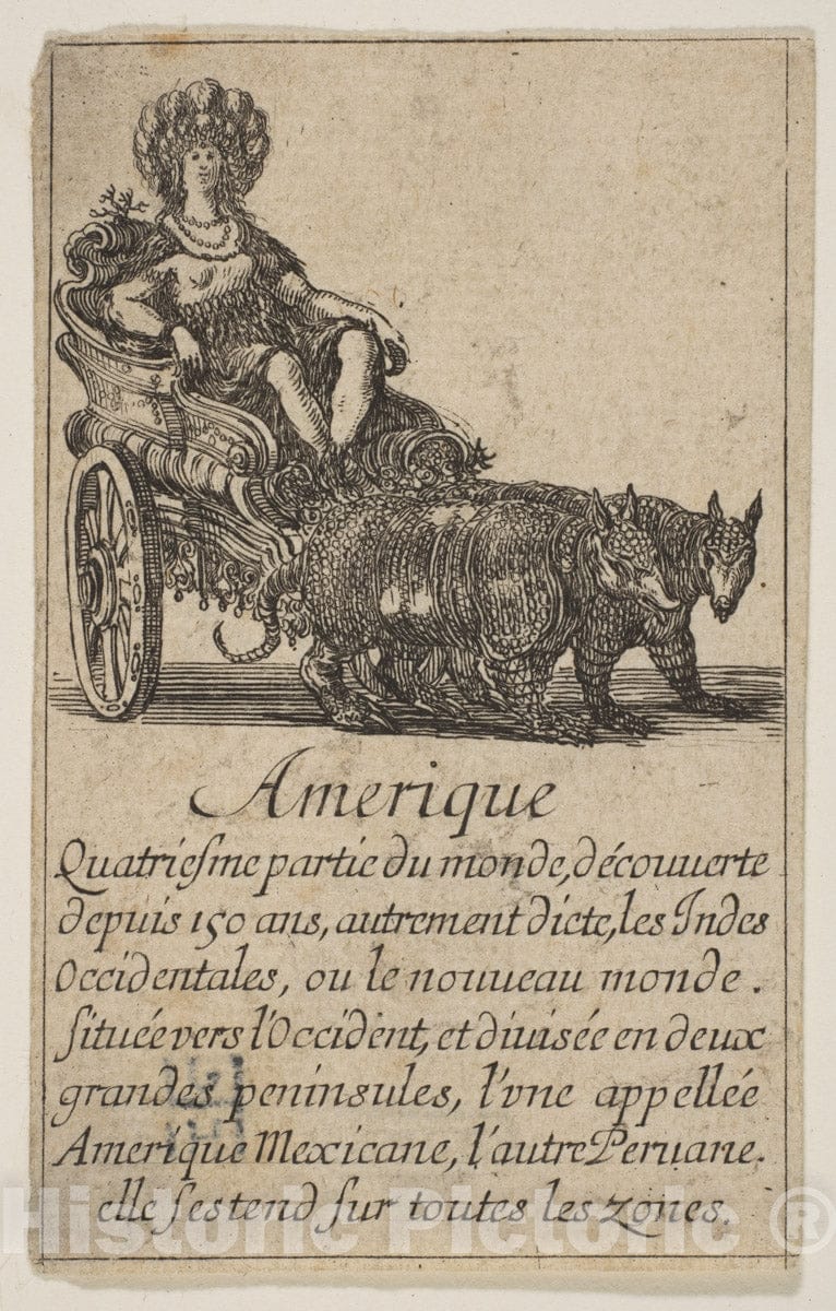 Art Print : Etched by Stefano Della Bella - America, from 'Game of Geography' (Jeu de la Géographie) : Vintage Wall Art