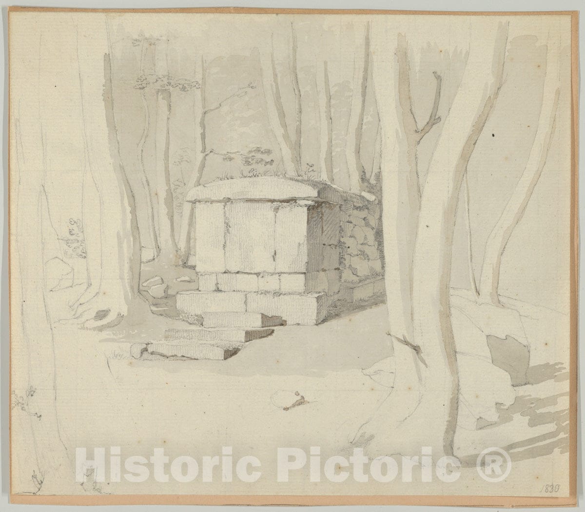 Art Print : Christen Købke - A Stone Tomb in a Forest