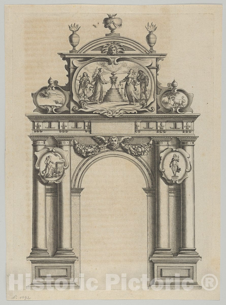 Art Print : Melchior Tavernier - Triumphal Arch, from 'Éloges et Discours sur la triomphante réception du Roy en sa Ville de Paris .' by Jean-Baptiste de Machault 6 : Vintage Wall Art