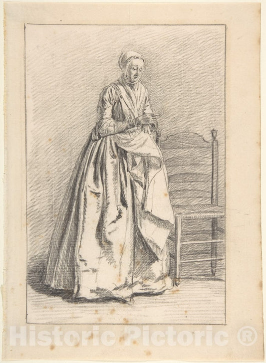 Art Print : Nicolaas Muys - A Woman Standing Next to a Chair : Vintage Wall Art