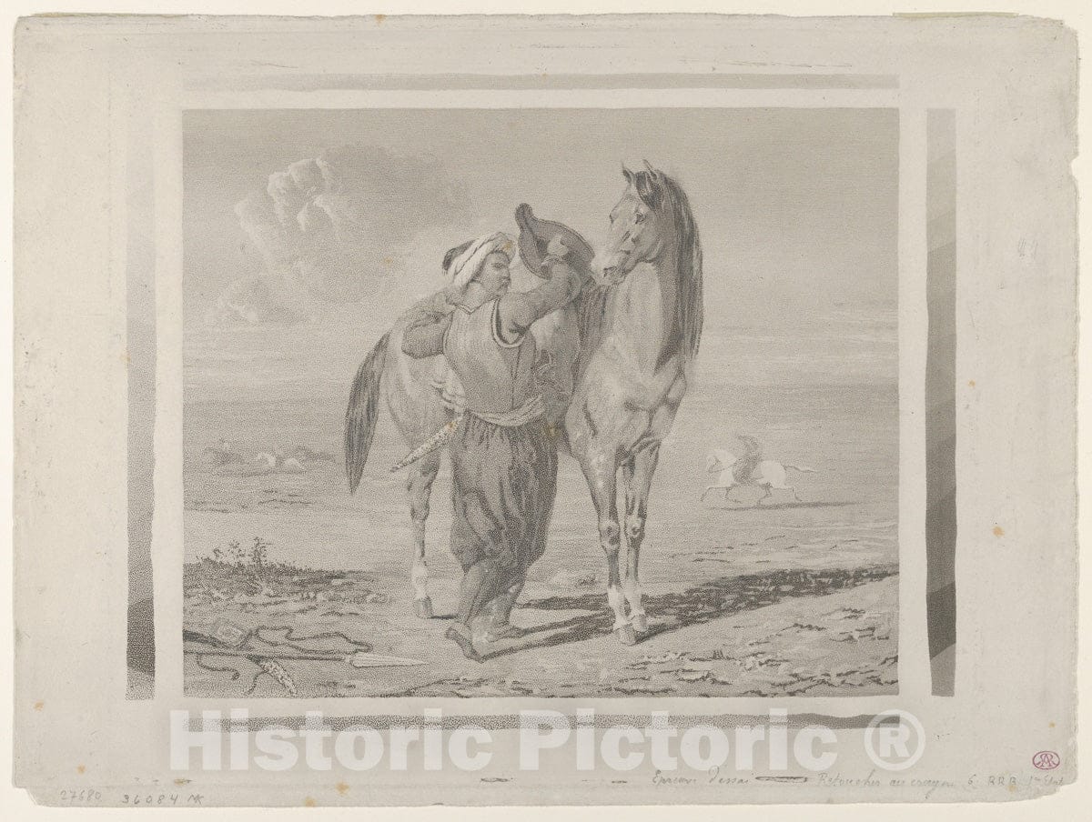 Art Print : Eugène Delacroix - A Turk Saddling His Horse : Vintage Wall Art