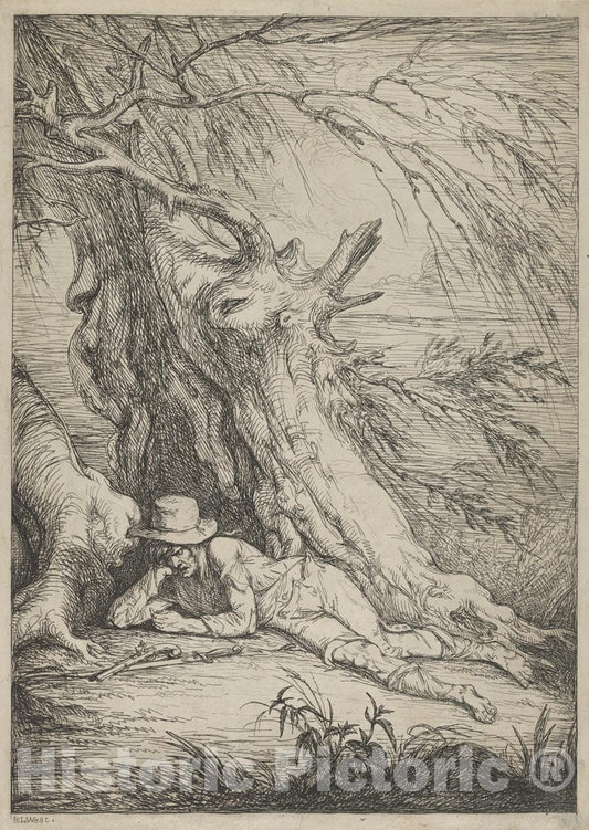 Art Print : Raphael Lamar West - Bandit Beneath a Tree : Vintage Wall Art
