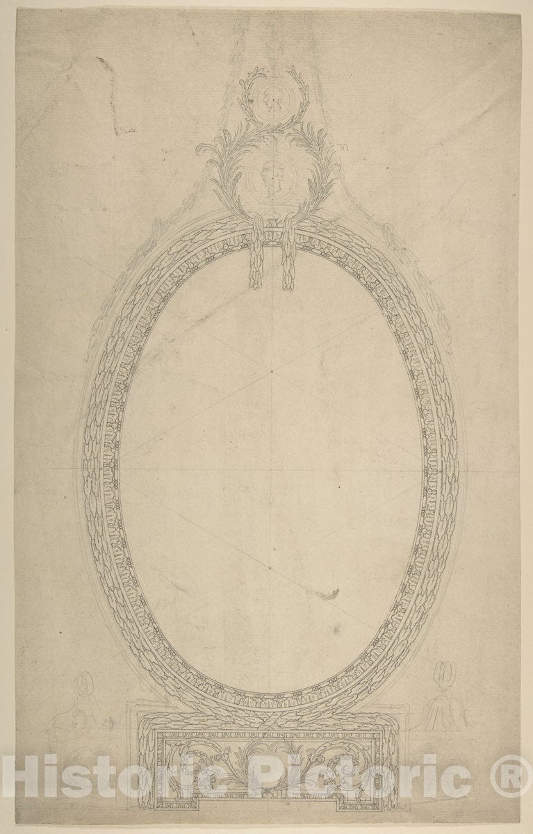 Art Print : Design for a Girandole Mirror, an Oval Resting on an Oblong Base - Artist: Sir William Chambers - Created: c1775 : Vintage Wall Art