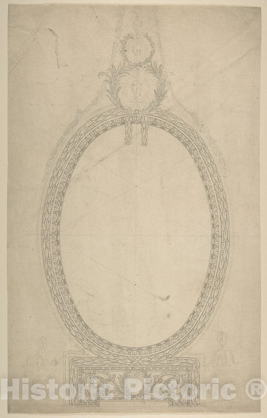 Art Print : Design for a Girandole Mirror, an Oval Resting on an Oblong Base - Artist: Sir William Chambers - Created: c1775 : Vintage Wall Art