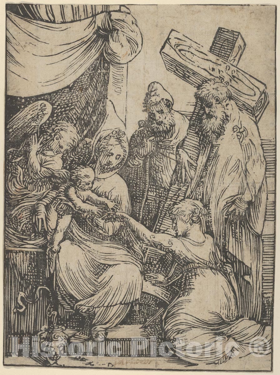 Art Print : Andrea Schiavone (Andrea Meldola) - Marriage of St. Catherine : Vintage Wall Art
