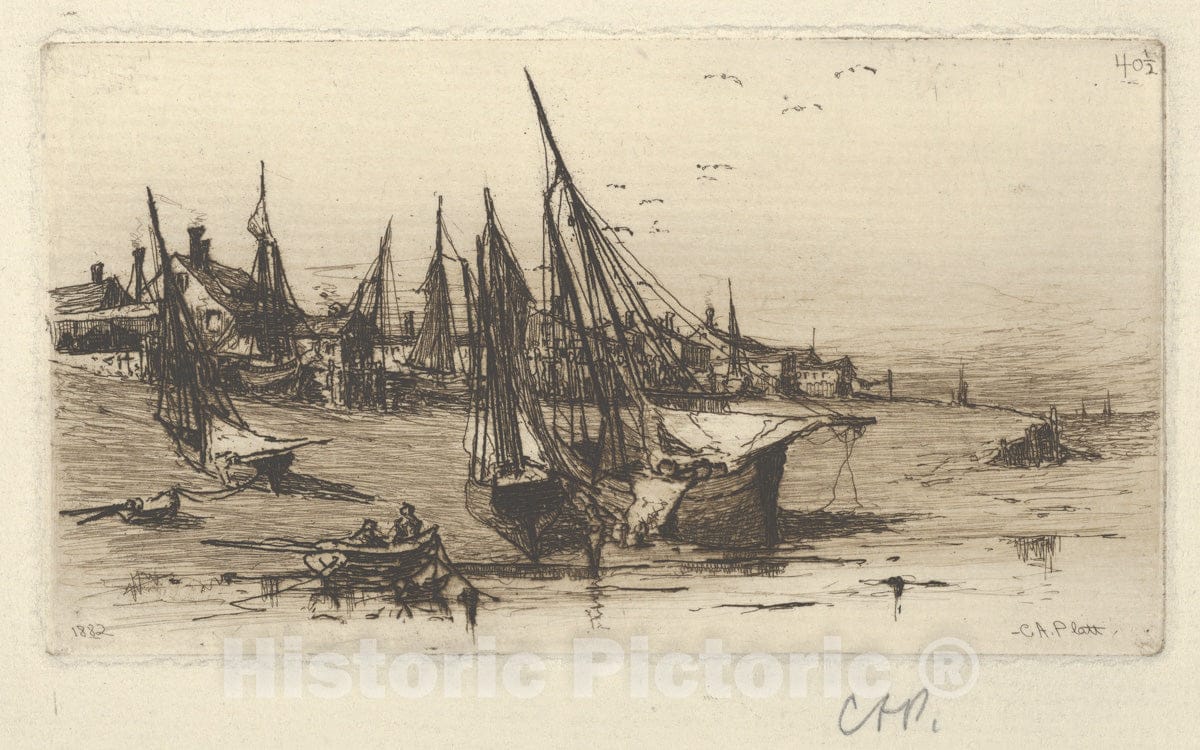 Art Print : Charles Adams Platt - Provincial Fishing Village (Sketch) : Vintage Wall Art