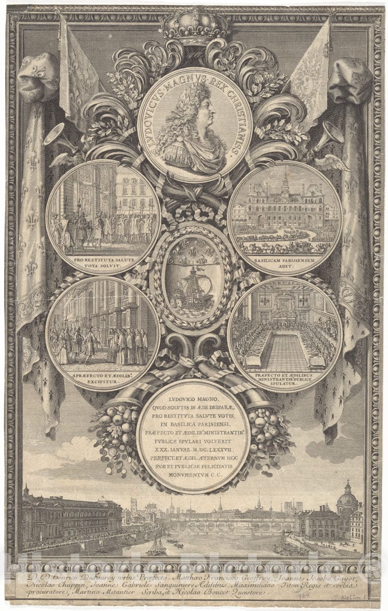 Art Print : Sébastien Leclerc I - The Reception of Louis XIV at The Hôtel de Ville on The Occasion of his Recovery, January 30, 1687 : Vintage Wall Art